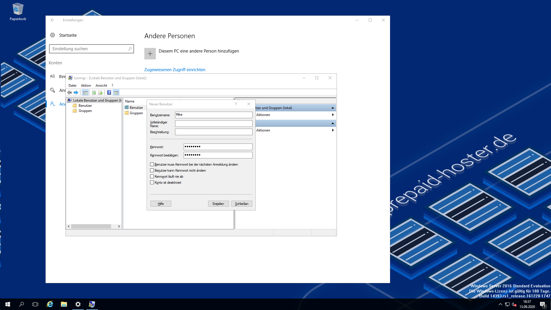 Benutzer anlegenWindows Server 2019/2022 Benutzer anlegenWindows Server 2019/2022