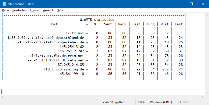 WinMTR Output WinMTR Output