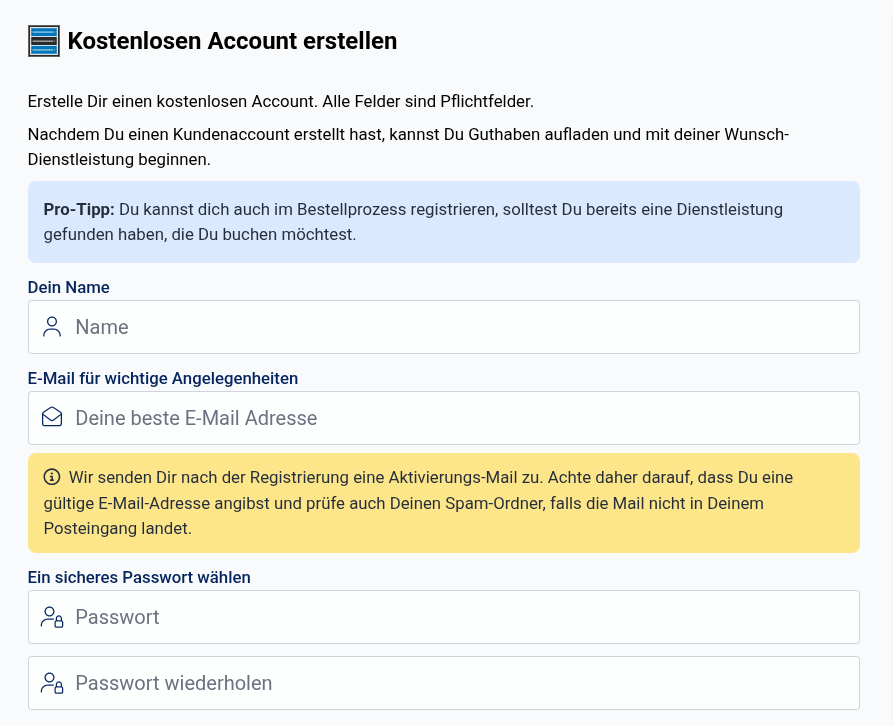 Anmeldeformular auf prepaid-hoster.de Anmeldeformular auf prepaid-hoster.de