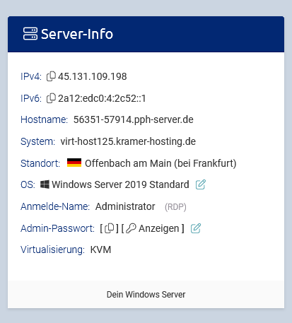 VionityCP Server Info mit Zugangsdaten VionityCP Server Info mit Zugangsdaten