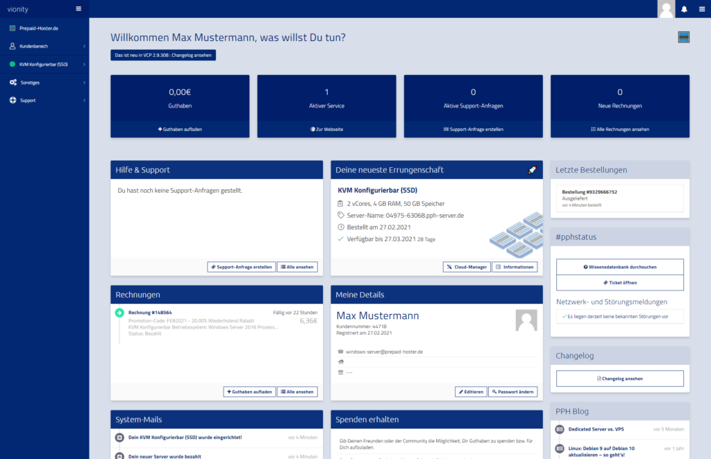 Dashboard of our Web Interface „VionityCP“ Dashboard of our Web Interface „VionityCP“