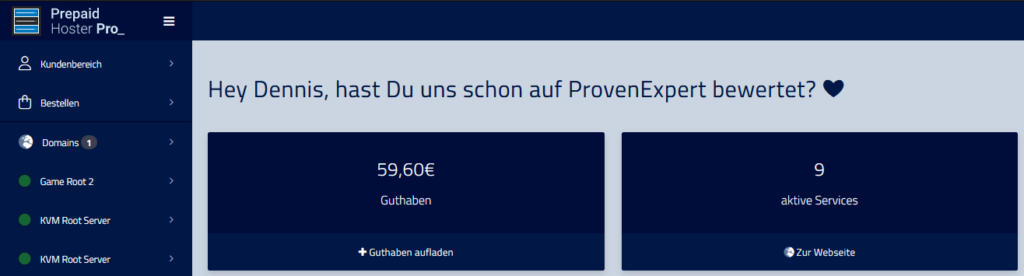 Our web interface – with Prepaid Hoster Pro Our web interface – with Prepaid Hoster Pro