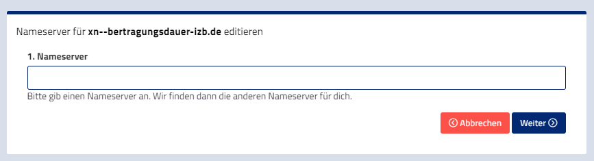 Nameserver ändern Formular Nameserver ändern Formular