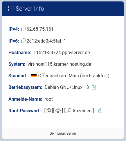 Cloud Manager Server-Info Panel mit IPv6-Adresse Cloud Manager Server-Info Panel mit IPv6-Adresse
