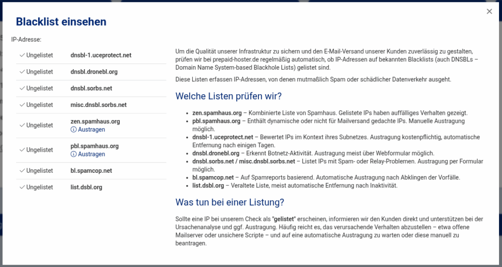 Cloud Manager mit IP-Blacklist-Check im Bereich Monitoring