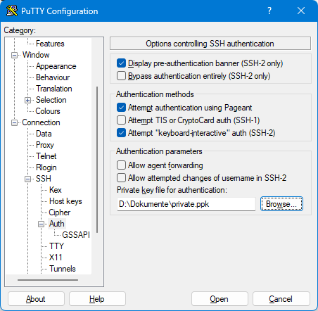 SSH Key wählen SSH Key wählen