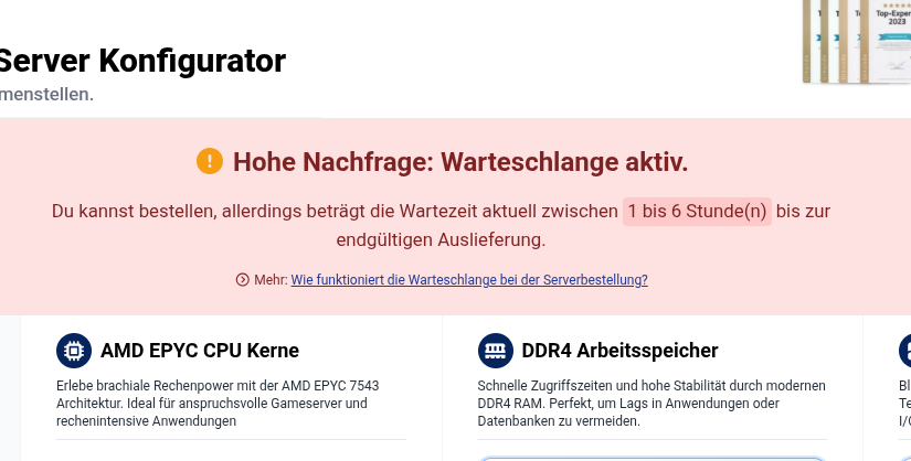 Warteschlange aktiv: Meldung auf der Webseite (prepaid-hoster.de) Warteschlange aktiv: Meldung auf der Webseite (prepaid-hoster.de)