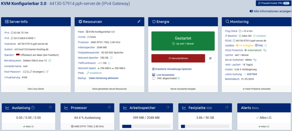 Cloud Manager Übersicht in Vionity