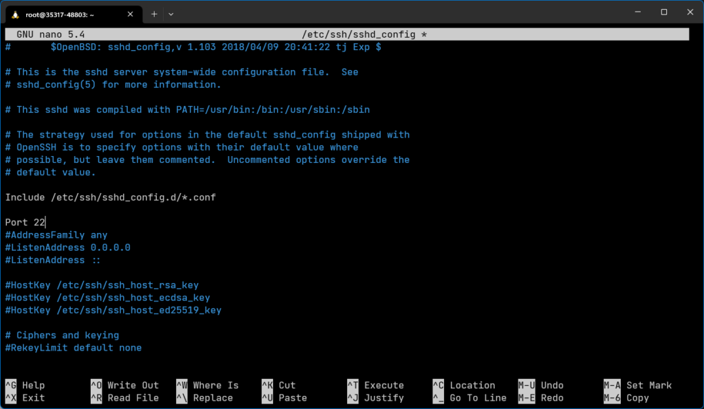 Ausschnitt aus der Datei /etc/ssh/sshd_config