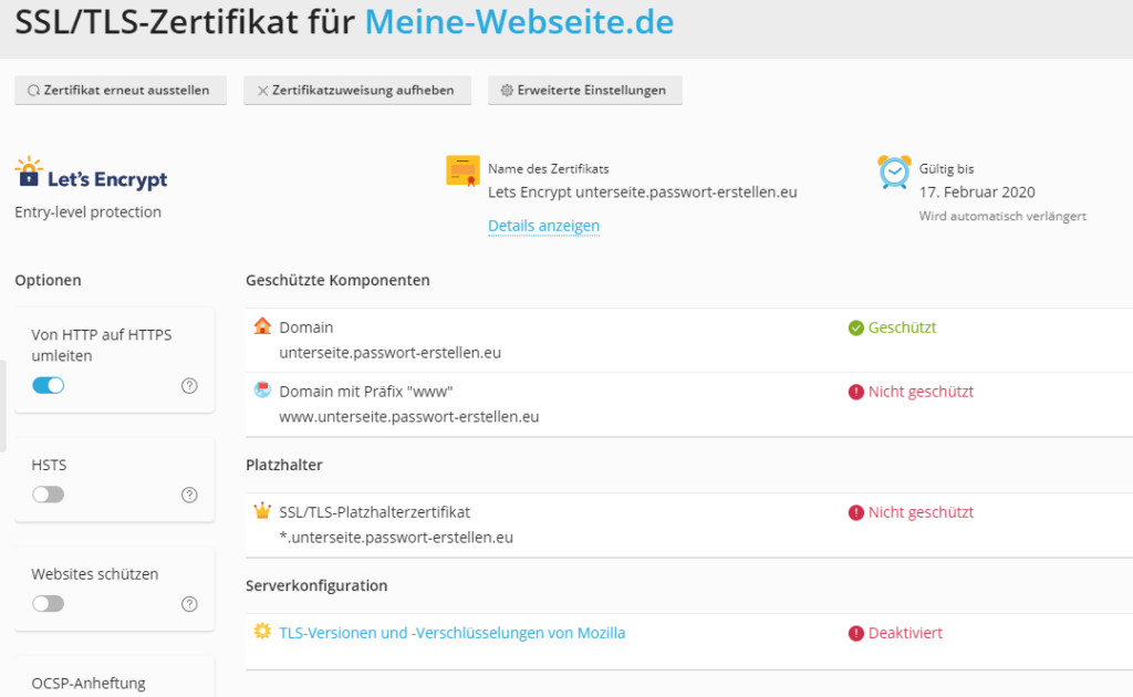 Lets Encrypt Verwaltung in Plesk Lets Encrypt Verwaltung in Plesk