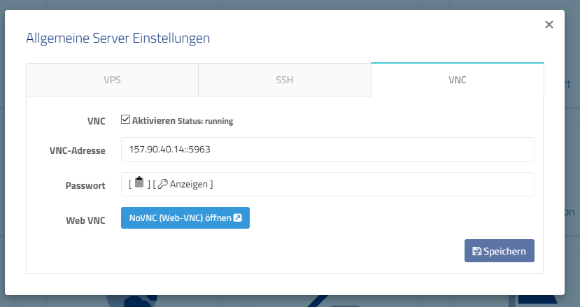 NoVNC Einstellungen NoVNC Einstellungen