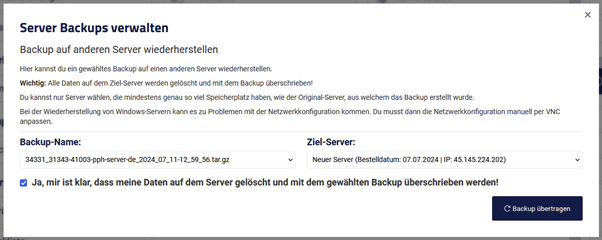 Select Server Backup Select Server Backup